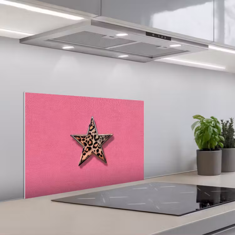 Ster - Luipaard - Print - Roze keuken achterwand spatscherm klein -3d_schuin