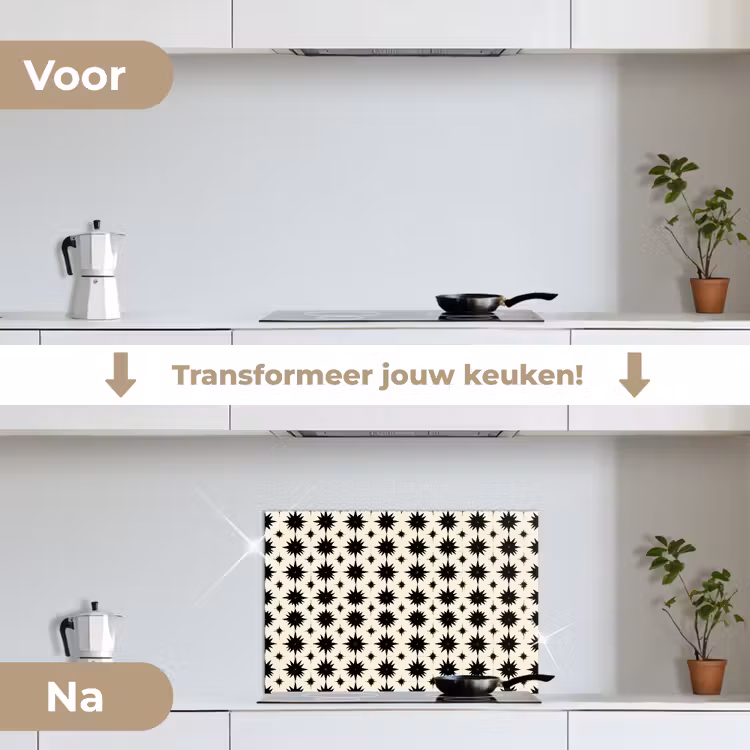 Stervormen - Geometrisch - Zwart keuken achterwand spatscherm klein 900 -voor_na_NL