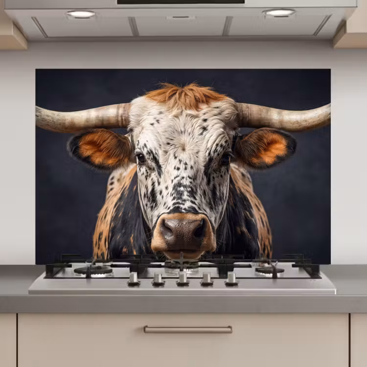 Stier - Kleurrijk - Hoorns keuken achterwand spatscherm klein -3d_website