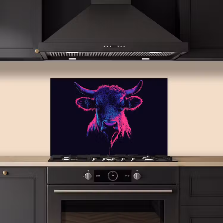 Stier - Neon - Zwart - Kleur keuken achterwand spatscherm klein -sfeer1