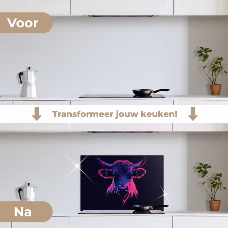 Stier - Neon - Zwart - Kleur keuken achterwand spatscherm klein -voor_na_NL