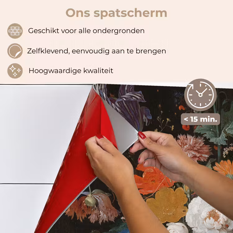 Stilleven met bloemen en een horloge - Schilderij van Abraham Mignon keuken achterwand spatscherm klein -spatscherm_NL