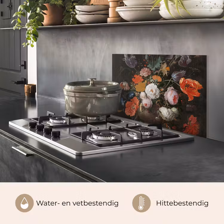 Stilleven met bloemen en een horloge - Schilderij van Abraham Mignon keuken achterwand spatscherm klein -usp_NL