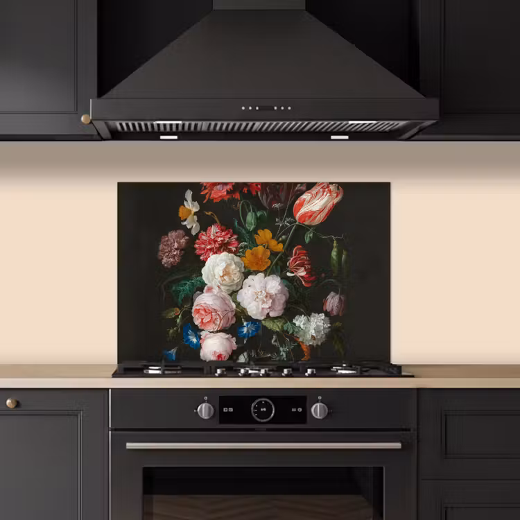 Stilleven met bloemen in een glazen vaas - Schilderij van Jan Davidsz. de Heem keuken achterwand spatscherm klein -sfeer1