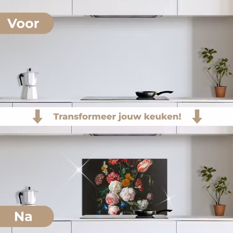 Stilleven met bloemen in een glazen vaas - Schilderij van Jan Davidsz. de Heem keuken achterwand spatscherm klein -voor_na_NL