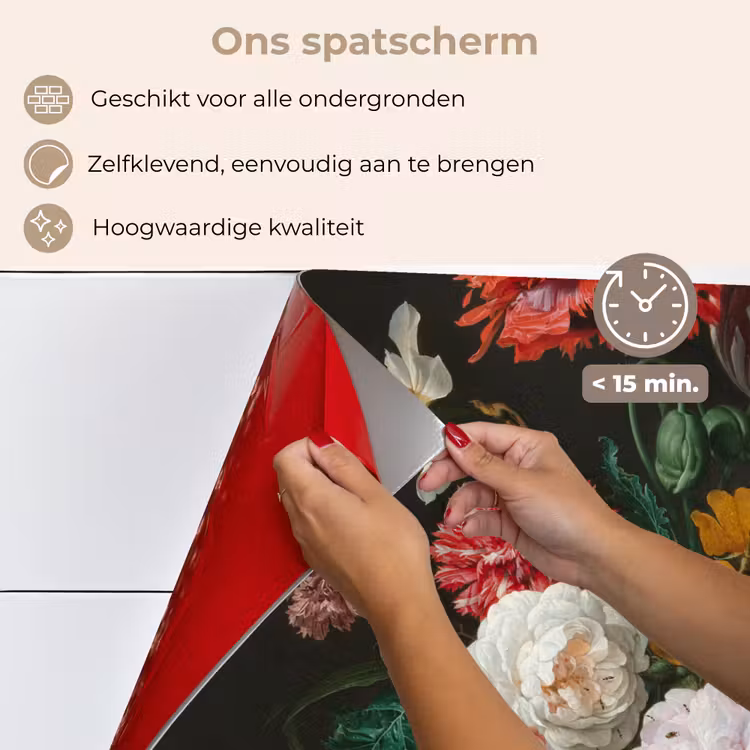 Stilleven met bloemen in een glazen vaas - Schilderij van Jan Davidsz. de Heem keuken achterwand spatscherm klein -spatscherm_NL