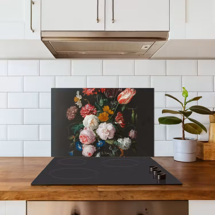 Stilleven met bloemen in een glazen vaas - Schilderij van Jan Davidsz. de Heem keuken achterwand spatscherm klein -sfeer2