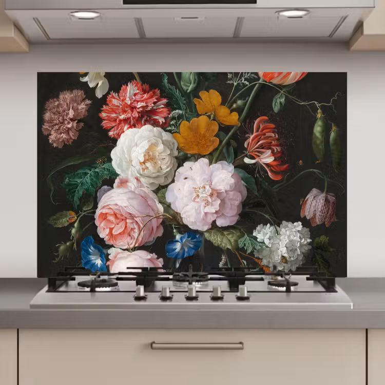 Stilleven met bloemen in een glazen vaas - Schilderij van Jan Davidsz. de Heem keuken achterwand spatscherm klein -3d_website