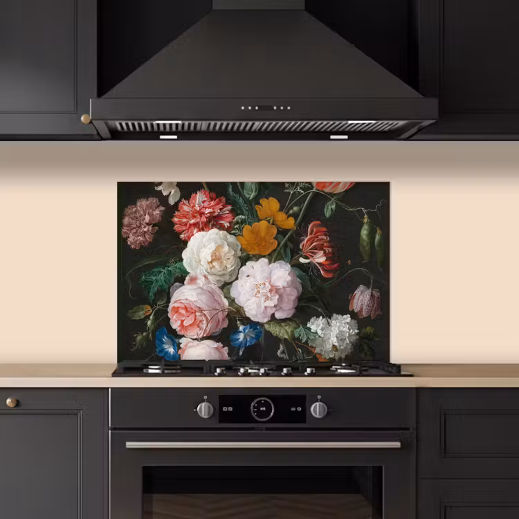 Stilleven met bloemen in een glazen vaas - Schilderij van Jan Davidsz. de Heem keuken achterwand spatscherm klein -sfeer1