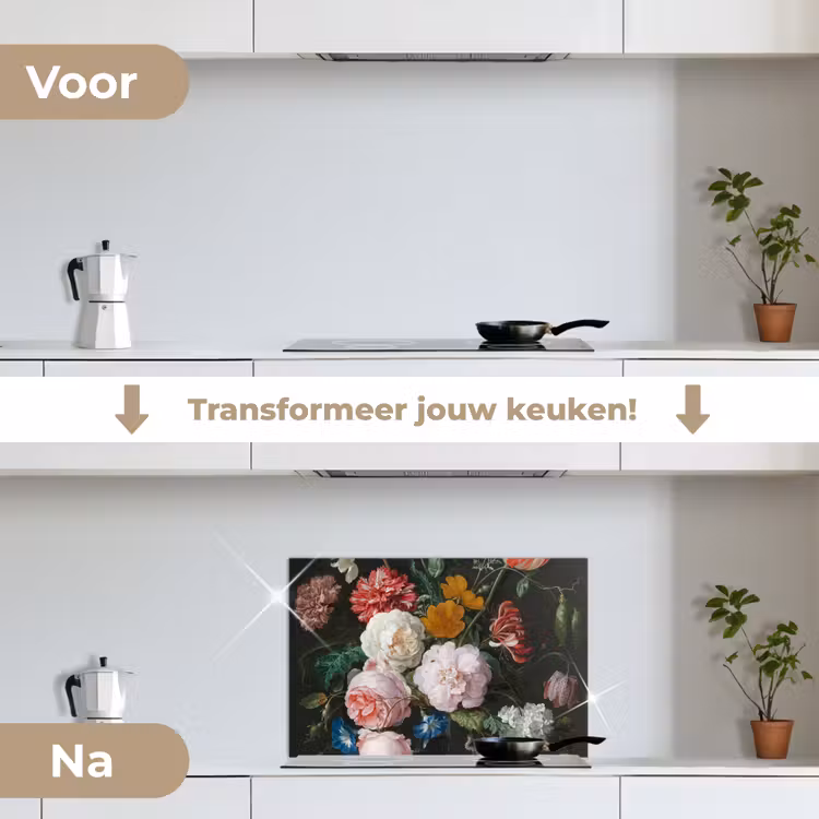 Stilleven met bloemen in een glazen vaas - Schilderij van Jan Davidsz. de Heem keuken achterwand spatscherm klein -voor_na_NL