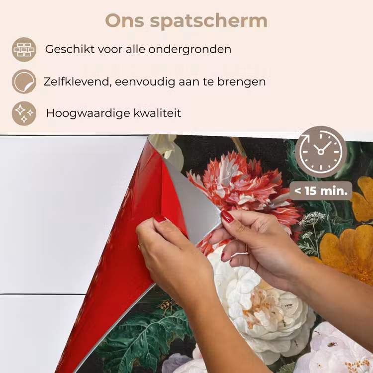 Stilleven met bloemen in een glazen vaas - Schilderij van Jan Davidsz. de Heem keuken achterwand spatscherm klein -spatscherm_NL