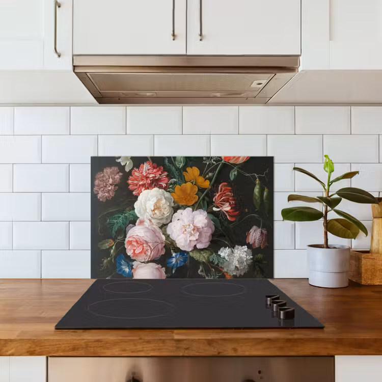 Stilleven met bloemen in een glazen vaas - Schilderij van Jan Davidsz. de Heem keuken achterwand spatscherm klein -sfeer2