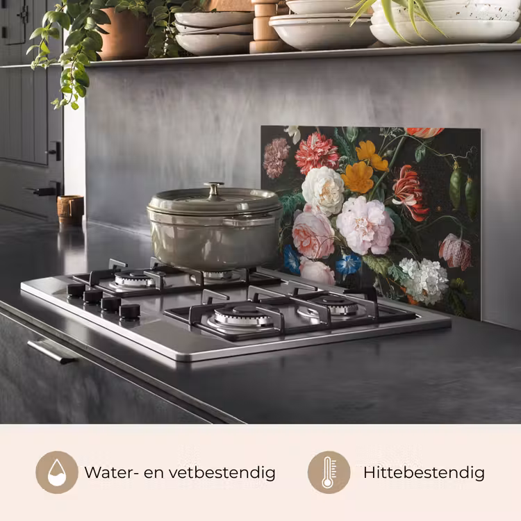 Stilleven met bloemen in een glazen vaas - Schilderij van Jan Davidsz. de Heem keuken achterwand spatscherm klein -usp_NL