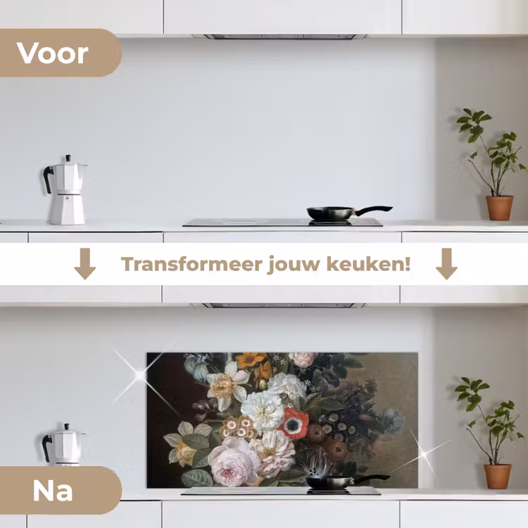 Stilleven met bloemen - Schilderij van Eelke Jelles Eelkema keuken achterwand spatscherm middel -voor_na_NL
