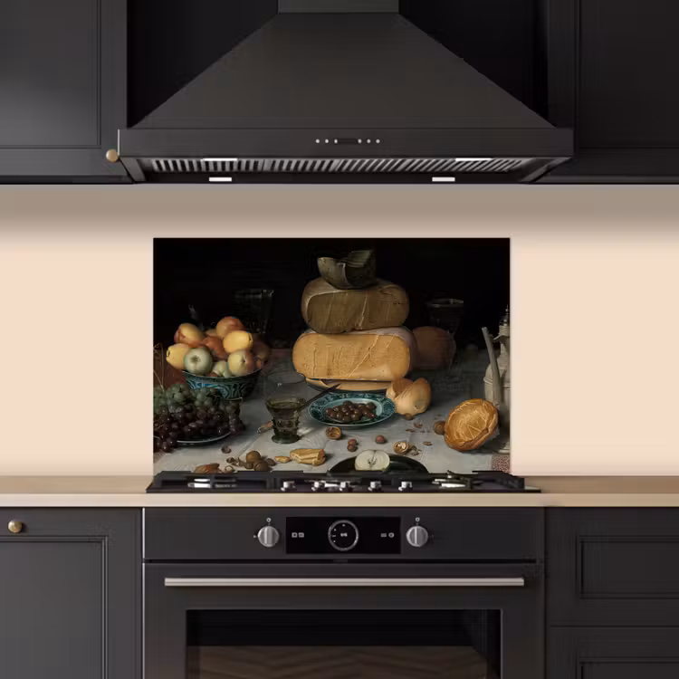 Stilleven met kazen - Schilderij van Floris Claesz. van Dijck keuken achterwand spatscherm klein -sfeer1