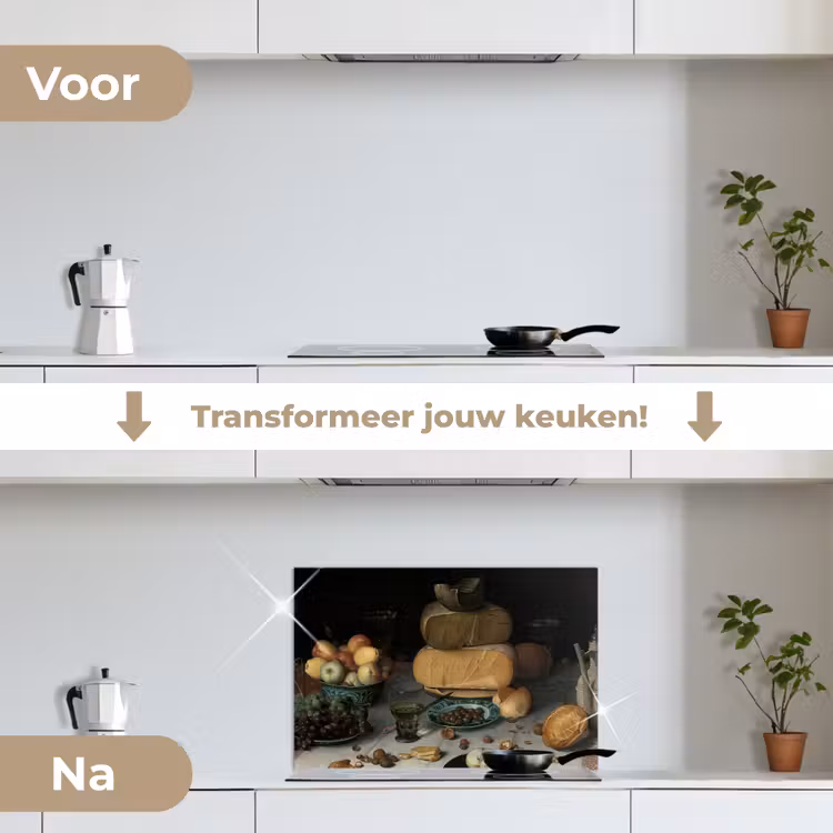 Stilleven met kazen - Schilderij van Floris Claesz. van Dijck keuken achterwand spatscherm klein -voor_na_NL