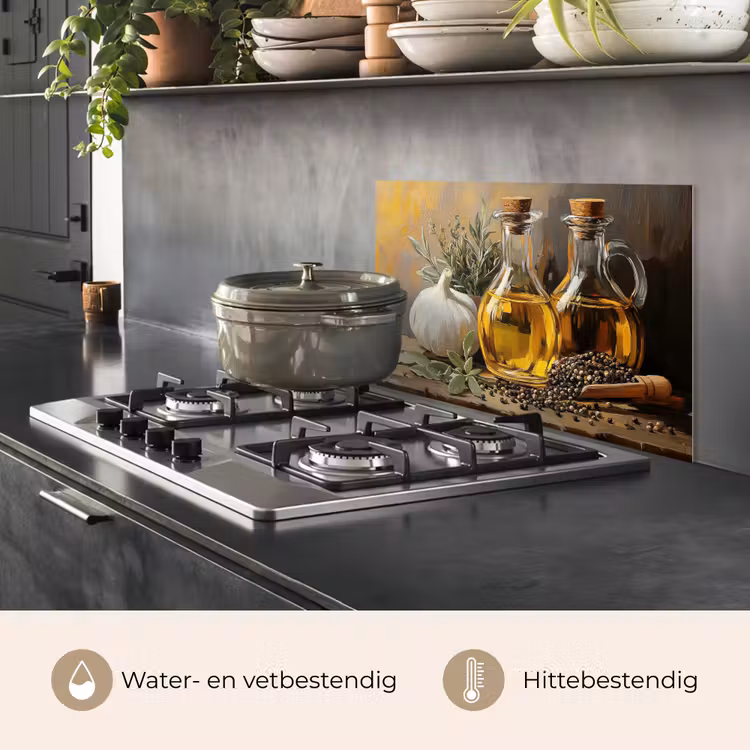 Stilleven - Olijfolie - Knoflook - Kruiden keuken achterwand spatscherm klein -usp_NL