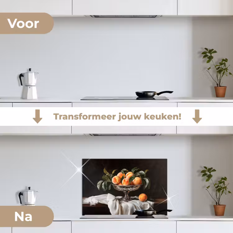 Stilleven - Perziken - Vintage keuken achterwand spatscherm klein -voor_na_NL