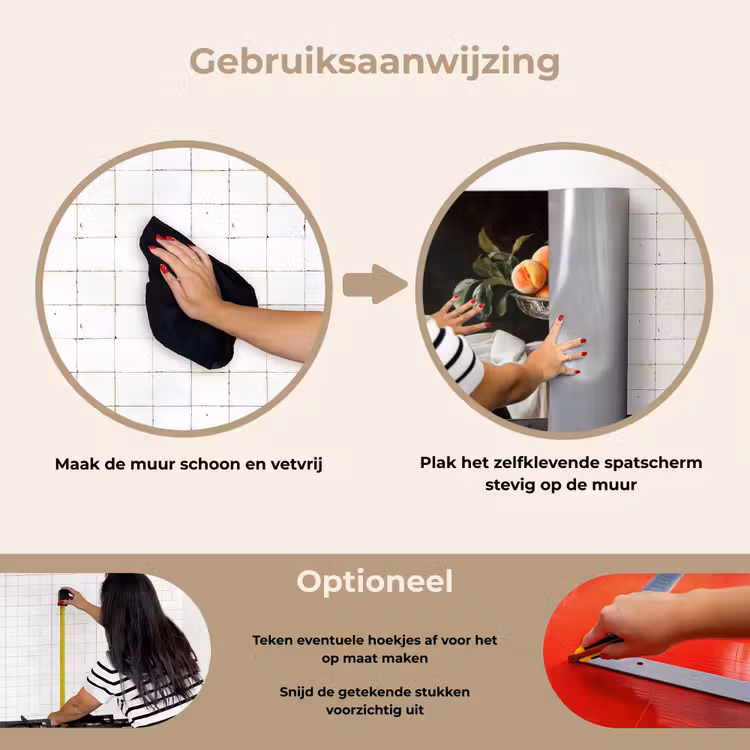 Stilleven - Perziken - Vintage keuken achterwand spatscherm klein -gebruiksaanwijzing_NL