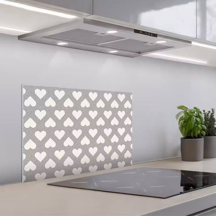 Stippen - Hart - Zwart - Wit keuken achterwand spatscherm klein 900 -3d_schuin