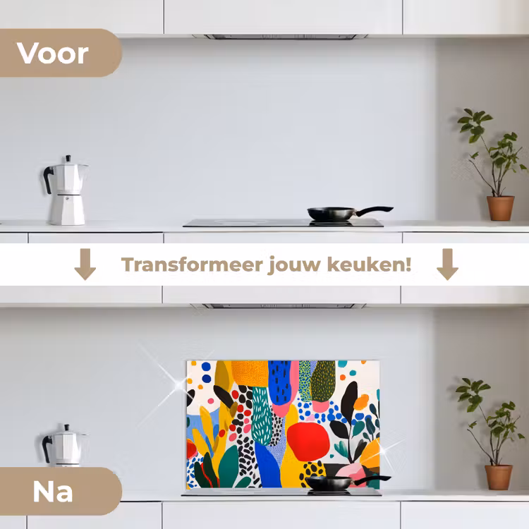 Stippen - Vormen - Modern - Kleuren keuken achterwand spatscherm klein -voor_na_NL