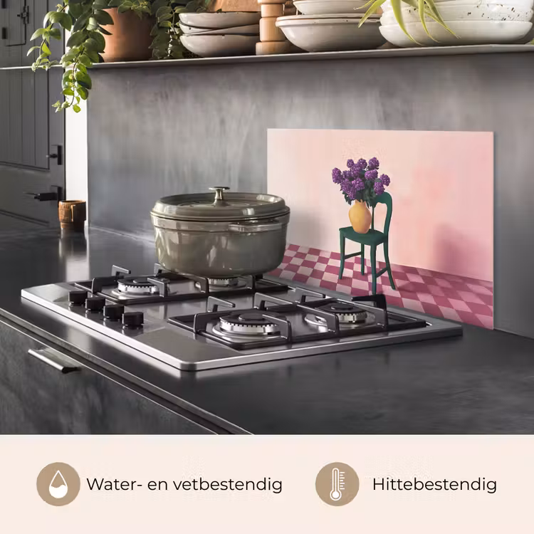 Stoel - Vaas - Bloemen - Geblokt keuken achterwand spatscherm klein -usp_NL