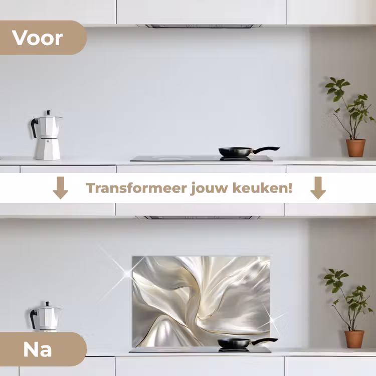 Stof - Plooien - Goud keuken achterwand spatscherm klein -voor_na_NL