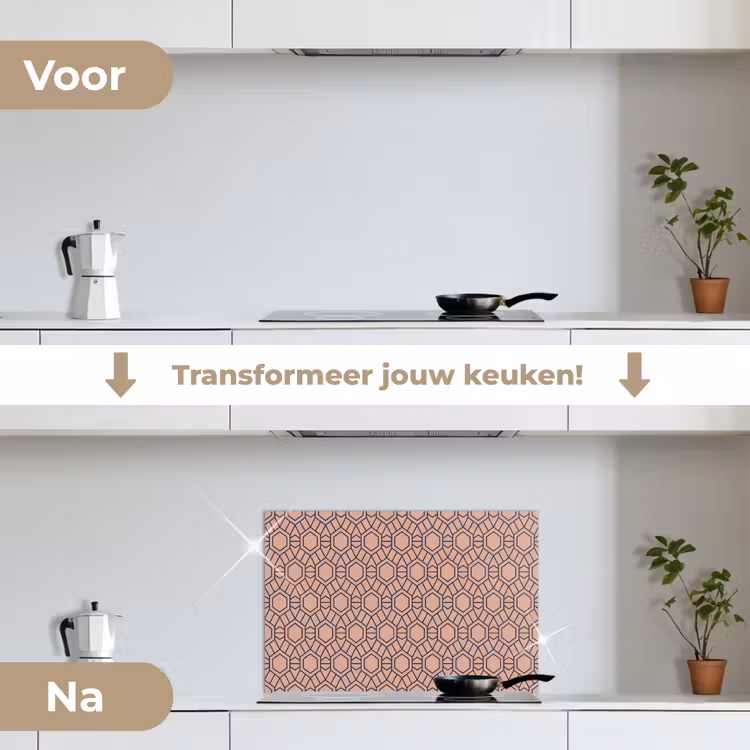 Strak - Patroon - Roze - Donkerblauw keuken achterwand spatscherm klein 900 -voor_na_NL