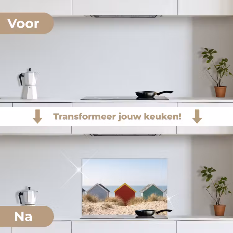 Strand - Huisjes - Kleurrijk - Duinen keuken achterwand spatscherm klein -voor_na_NL
