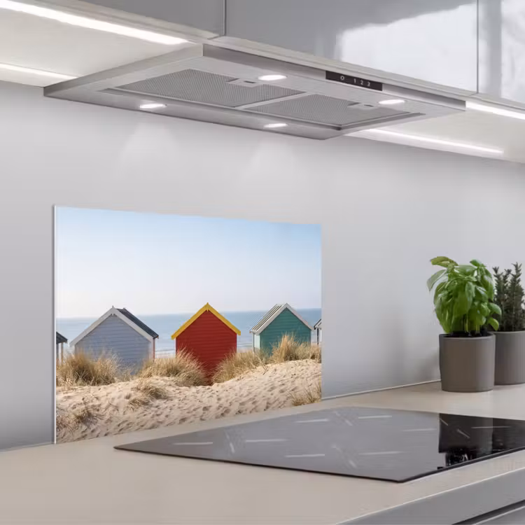 Strand - Huisjes - Kleurrijk - Duinen keuken achterwand spatscherm klein -3d_schuin