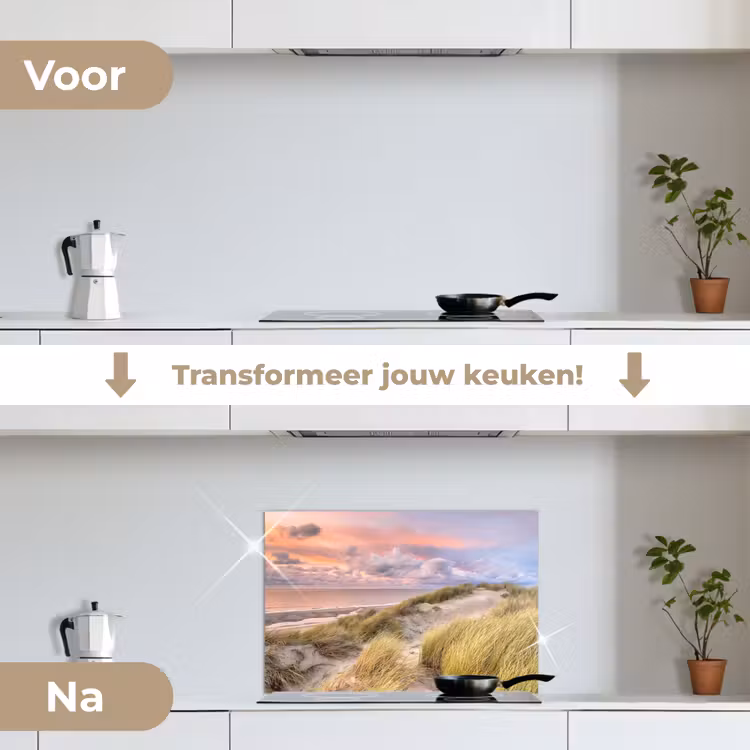 Strand - Zee - Duin - Zonsondergang keuken achterwand spatscherm klein -voor_na_NL