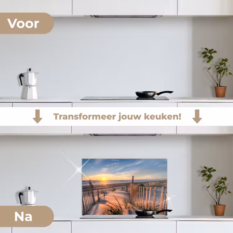 Strand - Zee - Duin - Zonsondergang - Landschap keuken achterwand spatscherm klein -voor_na_NL