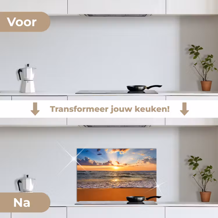 Strand - Zonsondergang - Zee - Wolken - Horizon keuken achterwand spatscherm klein -voor_na_NL