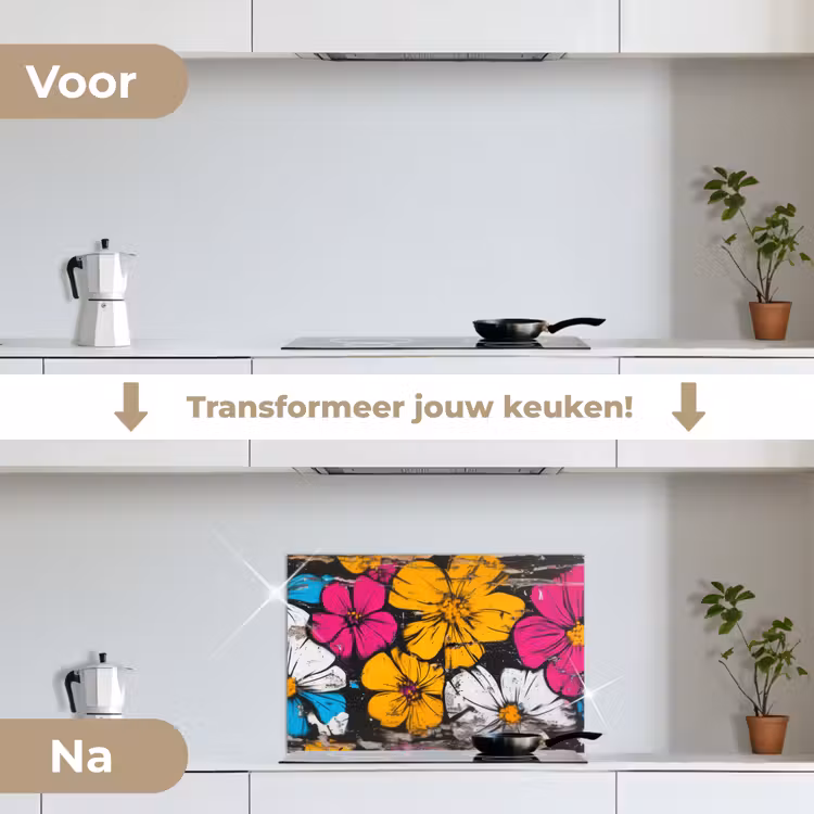 Street Art - Bloemen - Mix keuken achterwand spatscherm klein -voor_na_NL