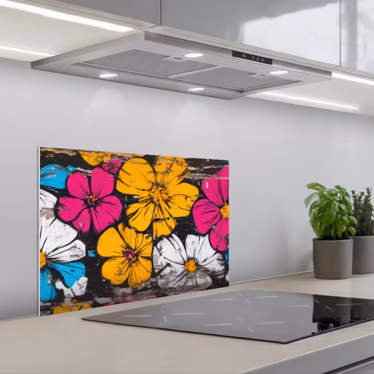 Street Art - Bloemen - Mix keuken achterwand spatscherm klein -3d_schuin
