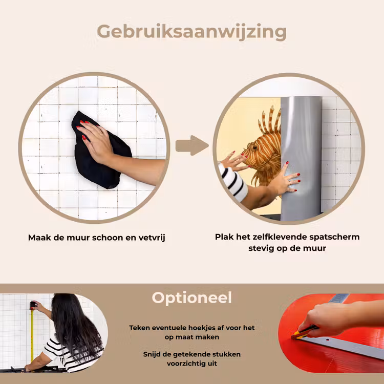 Strepen - Vis - Rond - Stekels keuken achterwand spatscherm klein -gebruiksaanwijzing_NL