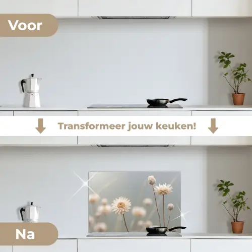 Strobloemen - Wit - Daglicht keuken achterwand spatscherm klein -voor_na_NL