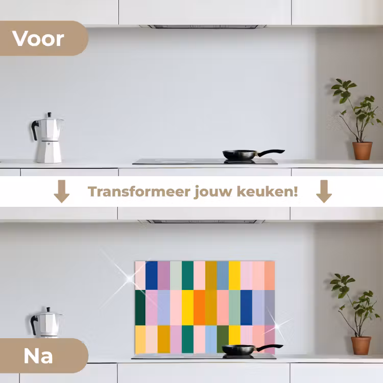 Stroken - Blauw - Patroon - Abstract keuken achterwand spatscherm klein -voor_na_NL