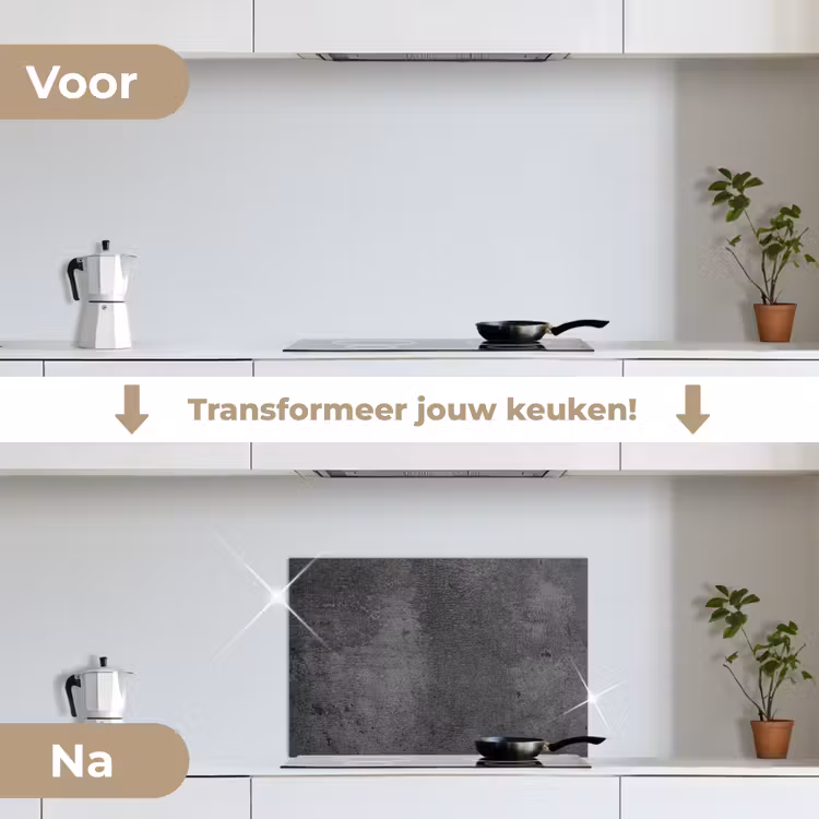 Structuur - Beton - Grijs - Industrieel - Rustiek keuken achterwand spatscherm klein -voor_na_NL