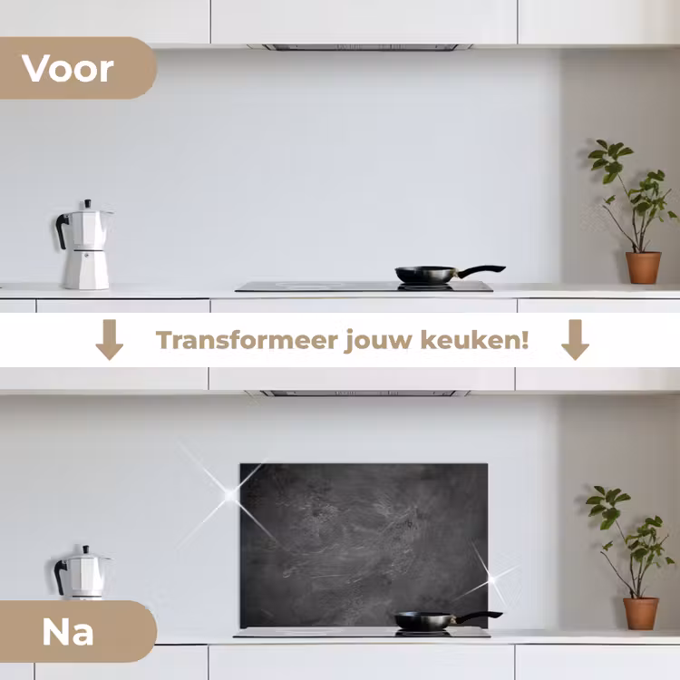 Structuur - Cement - Beton - Grijs - Vintage keuken achterwand spatscherm klein -voor_na_NL
