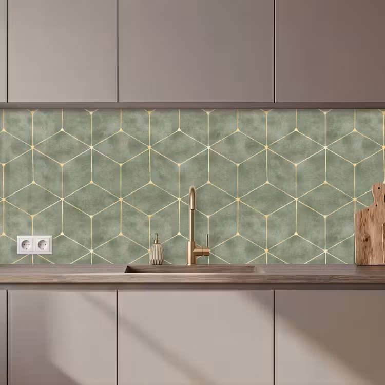 Keuken achterwand - Subtiel - Geometrisch - Goud - Groen