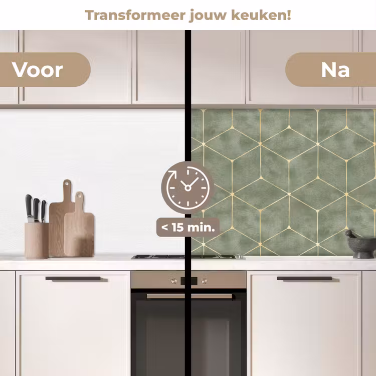 Subtiel - Geometrisch - Goud - Groen keuken achterwand 2 middel 871 -voor-na2_NL