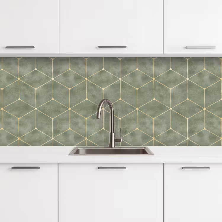 Subtiel - Geometrisch - Goud - Groen keuken achterwand 2 middel 871 -3d