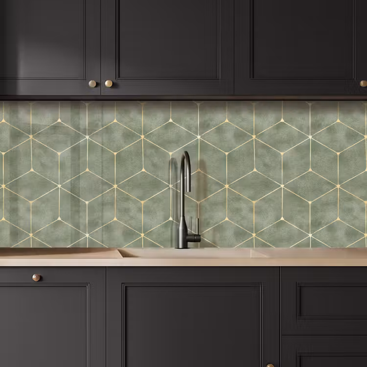 Subtiel - Geometrisch - Goud - Groen keuken achterwand 2 middel 871 -sfeer1