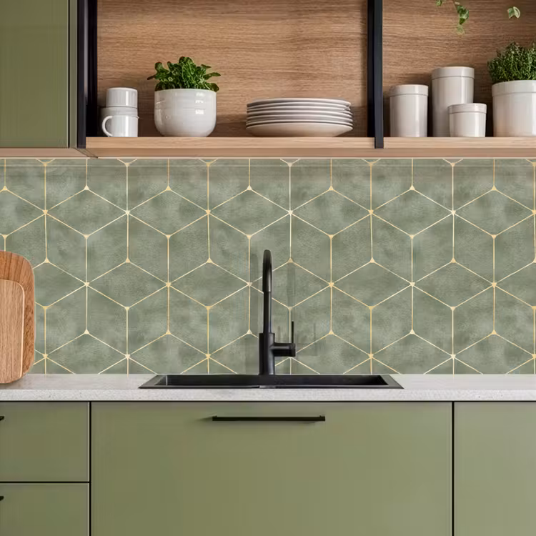 Subtiel - Geometrisch - Goud - Groen keuken achterwand 2 middel 871 -sfeer3