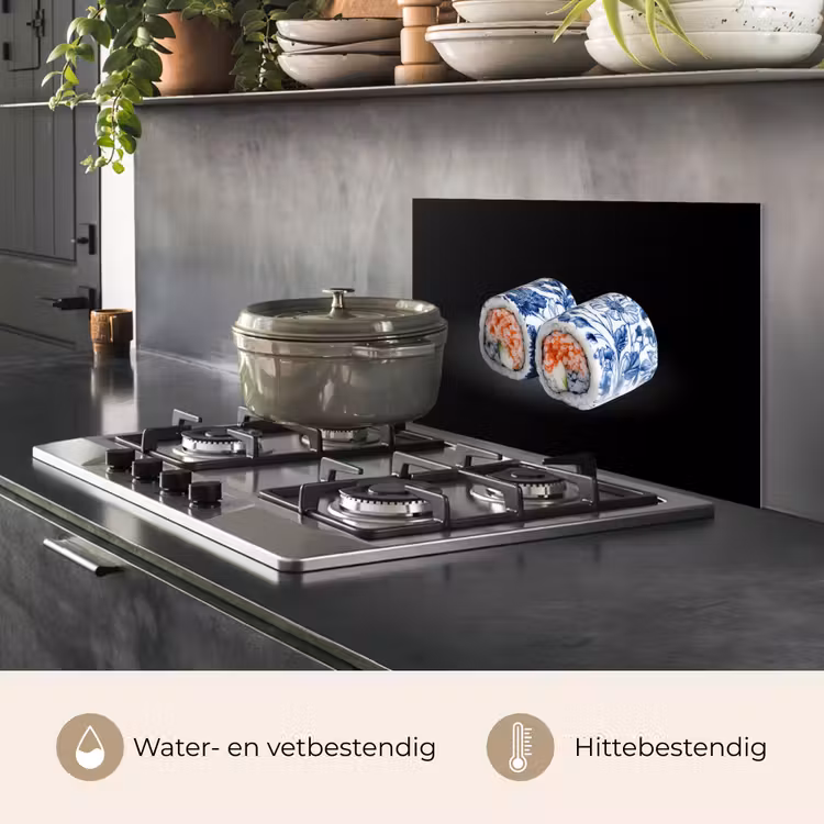 Sushi - Delfts blauw - Rijst - Vis - Elegant keuken achterwand spatscherm klein -usp_NL
