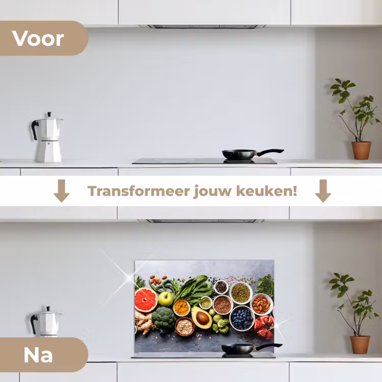 Symfonie van Superfoods keuken achterwand spatscherm klein -voor_na_NL