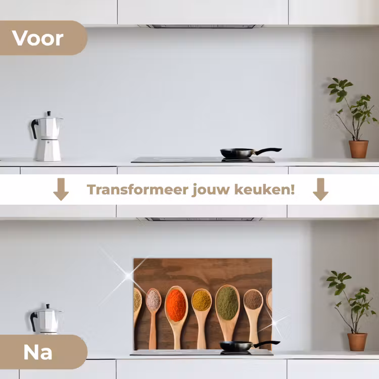 Symmetrie van Smaakmakers keuken achterwand spatscherm klein -voor_na_NL