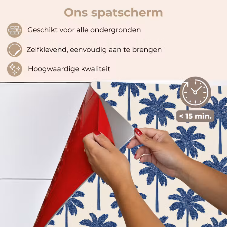 Symmetrisch - Palm - Blauw keuken achterwand spatscherm klein 900 -spatscherm_NL