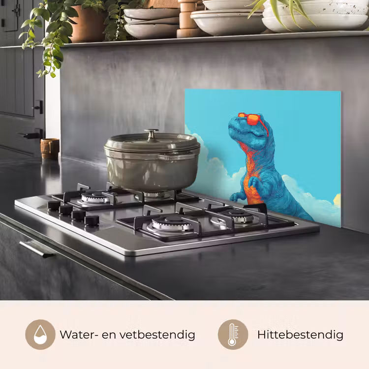 T-Rex - Blauw - Wolken - Zonnebril keuken achterwand spatscherm klein -usp_NL